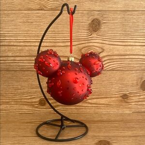 EUC Disney Parks Matte Red Gem Hidden Mickey Glass Holiday Mickey Icon Ornament